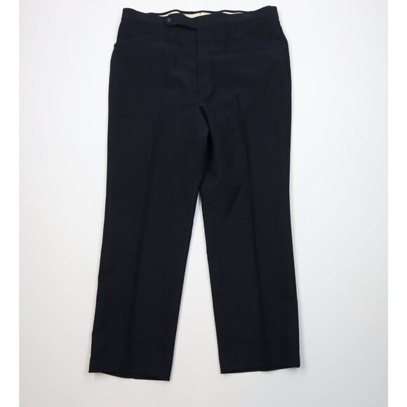 Vintage 70s Streetwear Mens 38x30 Knit Flared Wide Leg Chino Pants Navy Blue